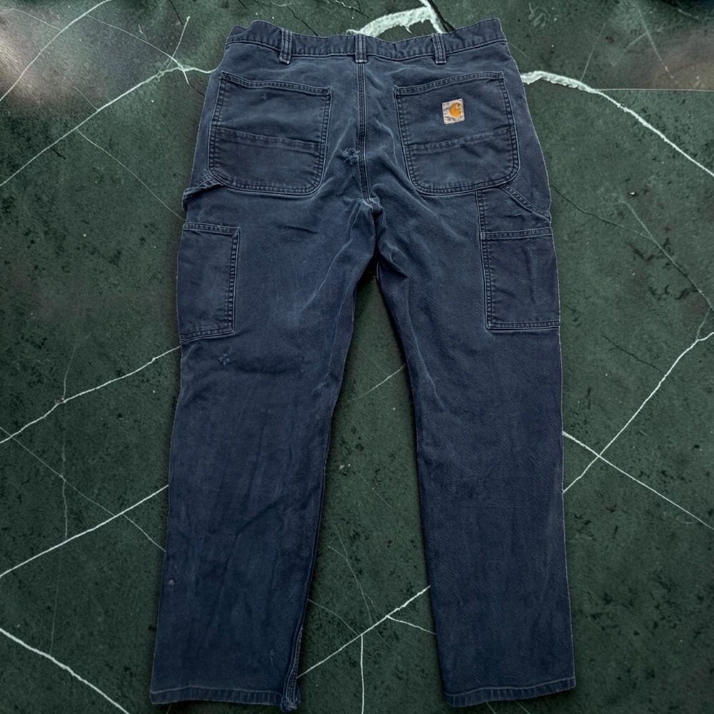 Carhartt Double Knee Carpenter Pants Mens 36 x 30 Black Faded Canvas Thrashed - Picture 2 of 15